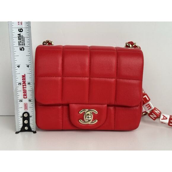 Chanel Lambskin Resin Crystal Square Quilted Monacoco Mini Flap Red C-6 - Picture 13 of 16